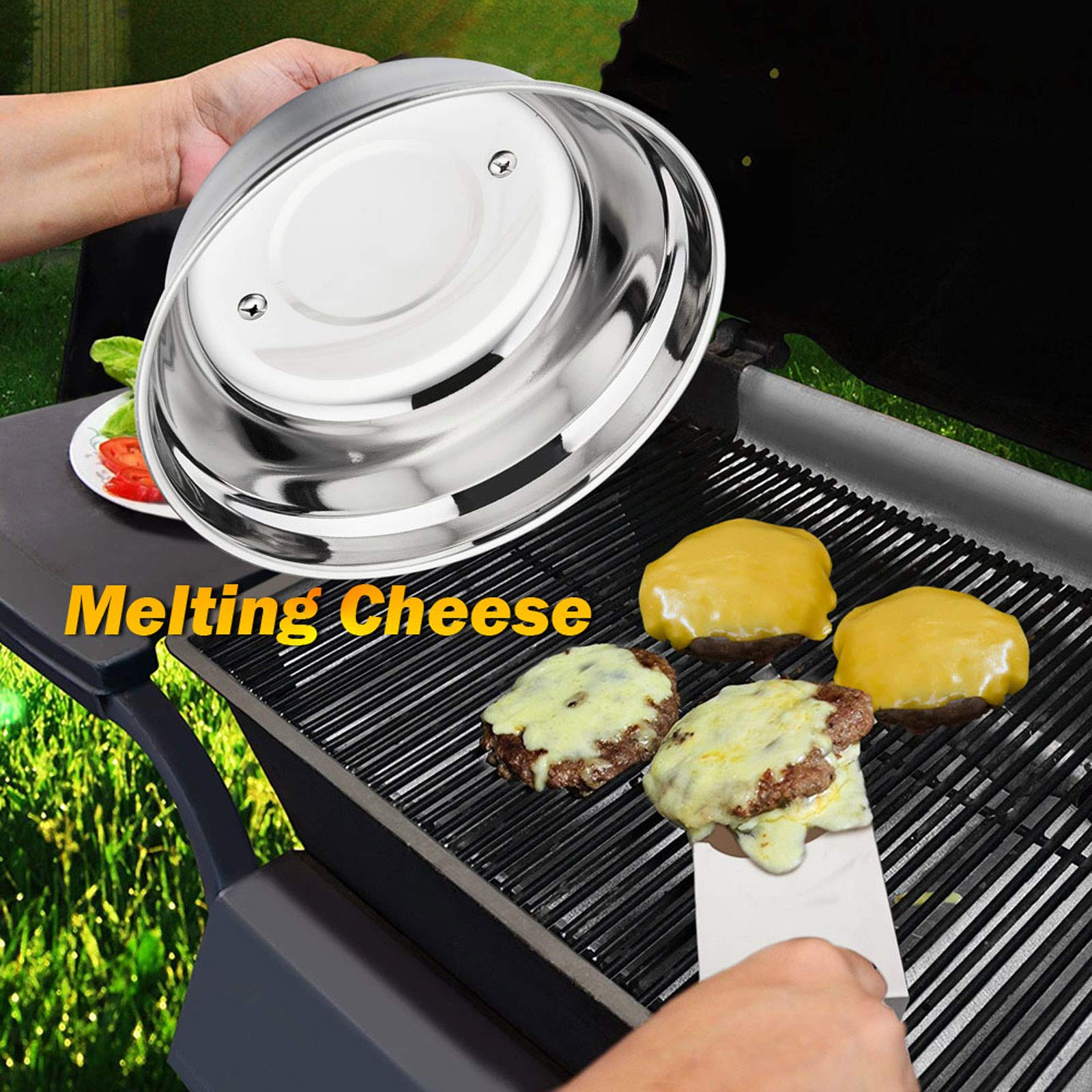 9 Inch Cheese Melting Dome, Hasteel Small Round Basting Steam Cover Set Of 2, Professional Stainless Steel Griddle Grill Accesso